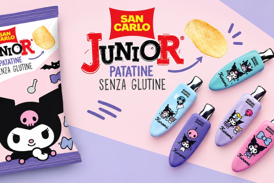 Kuromi protagonista della nuova linea di patatine Junior di San Carlo
